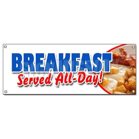 BREAKFAST SERVED ALL DAY BANNER SIGN Bacon Eggs Pancakes Waffles Grits